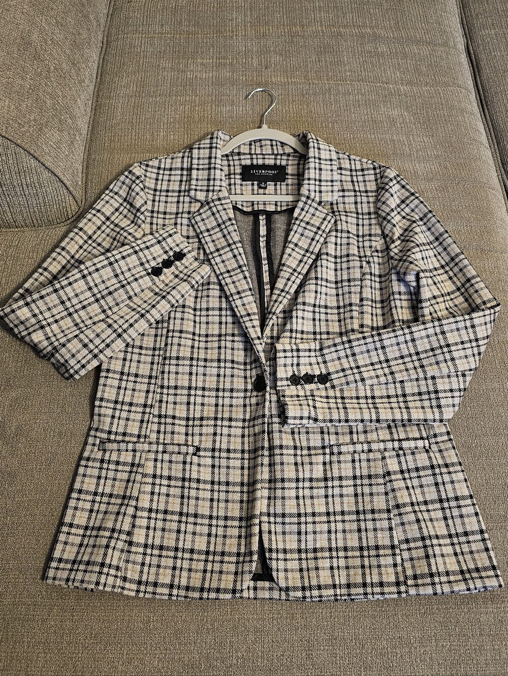 Liverpool Gray Black Plaid Academia Office Work Stretch Blazer Size Medium